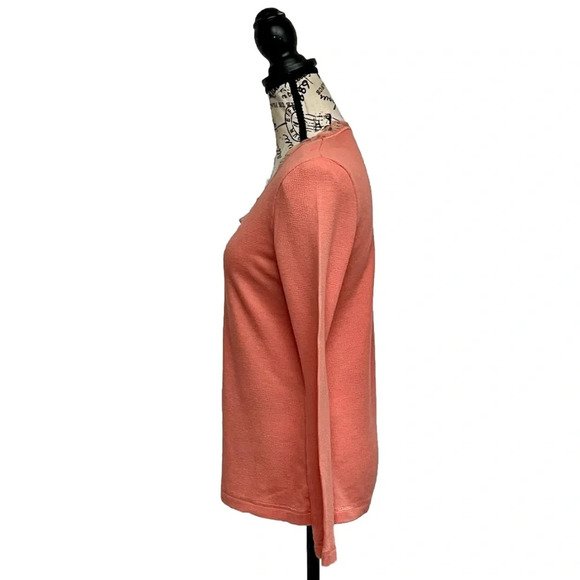 Salmon Pink Waffle Knit  Thermal Shirt Boho Winter Base layer Outdoor M Womens - Picture 3 of 8